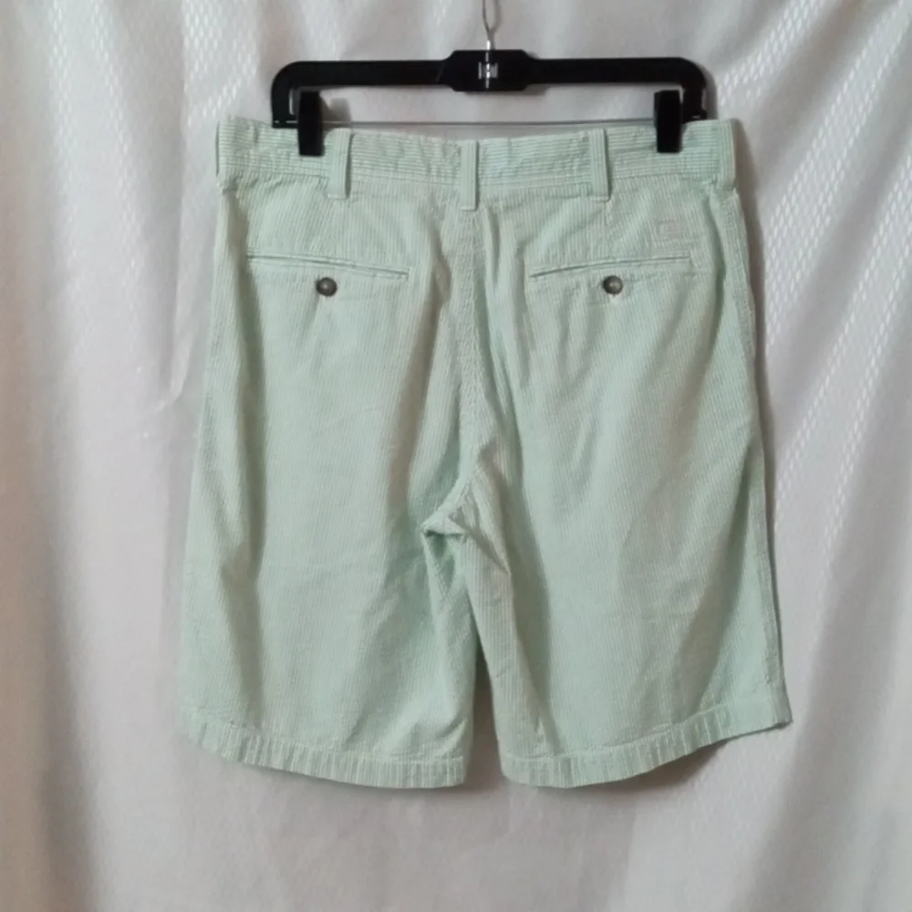 IZOD Flat Front Shorts sz 33, White & Green Strip, 100%cotton, Preowned - Picture 2 of 10
